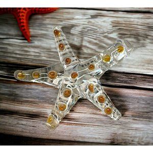 Vintage Starfish Pendant Clear Acrylic Orange Dots Beach Ocean Sea Life